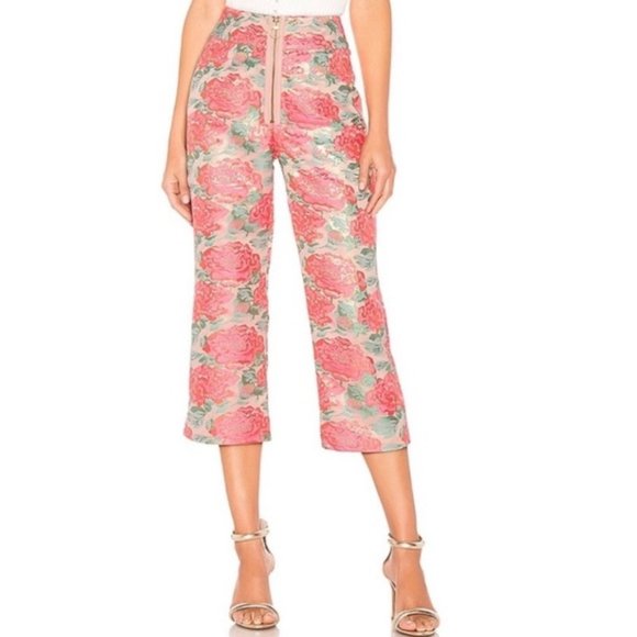 For Love & Lemons Floral Metallic Brocade Pants Size Large - Picture 1 of 10